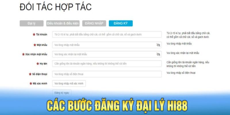 Thao tác đăng ký đại lý Hi88 trên điện thoại